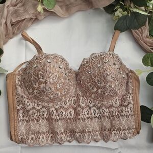 Windsor lace rhinestone bustier top sz S
